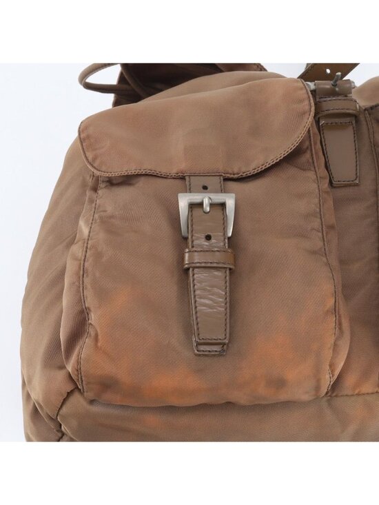 Prada Tessuto Nylon Triangle Logo Leather Backpack Brown main image 3